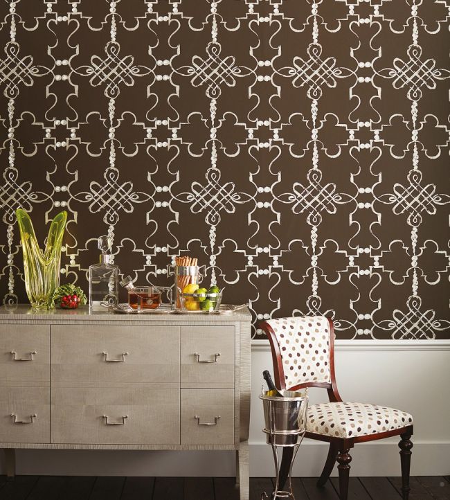 Portavo Wallpaper - Chocolate/Silver - Nina Campbell - NCW4308 - 01 - Premier Wallcovering