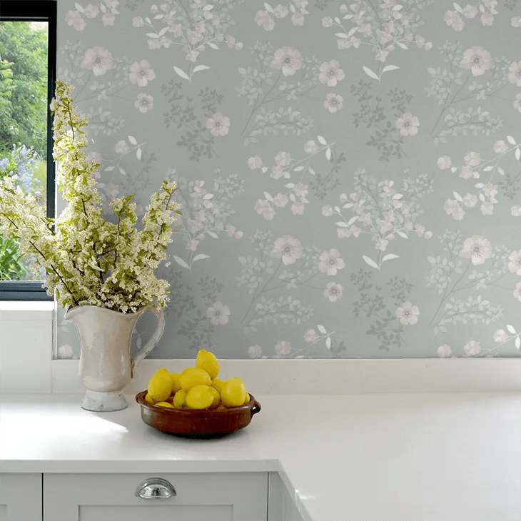 Prairie Rose Wallpaper - Silver - Boråstapeter - 7233 - Premier Wallcovering