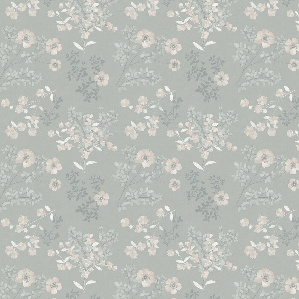 Prairie Rose Wallpaper - Silver - Boråstapeter - 7233 - Premier Wallcovering