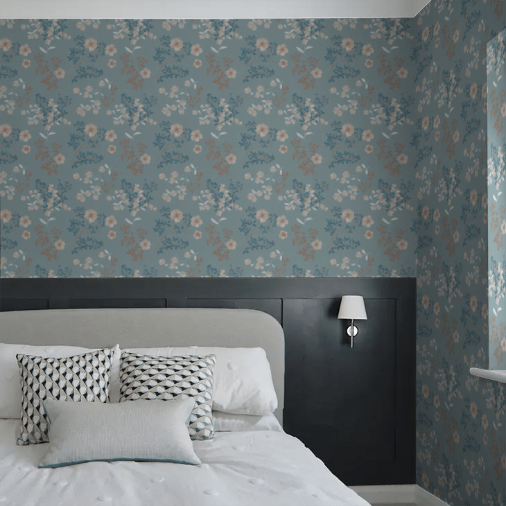 Prairie Rose Wallpaper - Blue - Boråstapeter - 7232 - Premier Wallcovering