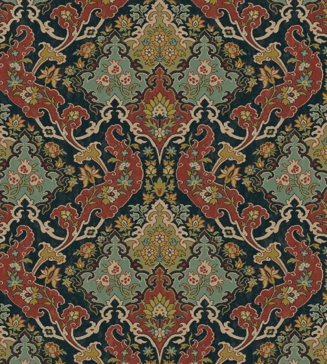 Pushkin Wallpaper - Seafoam & Red on Charcoal - 108/8040 - Cole & Son - Premier Wallcovering
