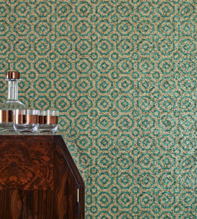Queens Quarter Wallpaper - Emerald on Metallic Antique Gold - 118/10021 - Cole & Son - Premier Wallcovering