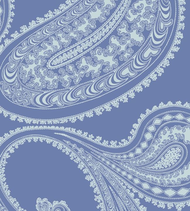 Rajapur Flock Wallpaper - Hyacinth Blue & White - 112/9032 - Cole & Son - Premier Wallcovering