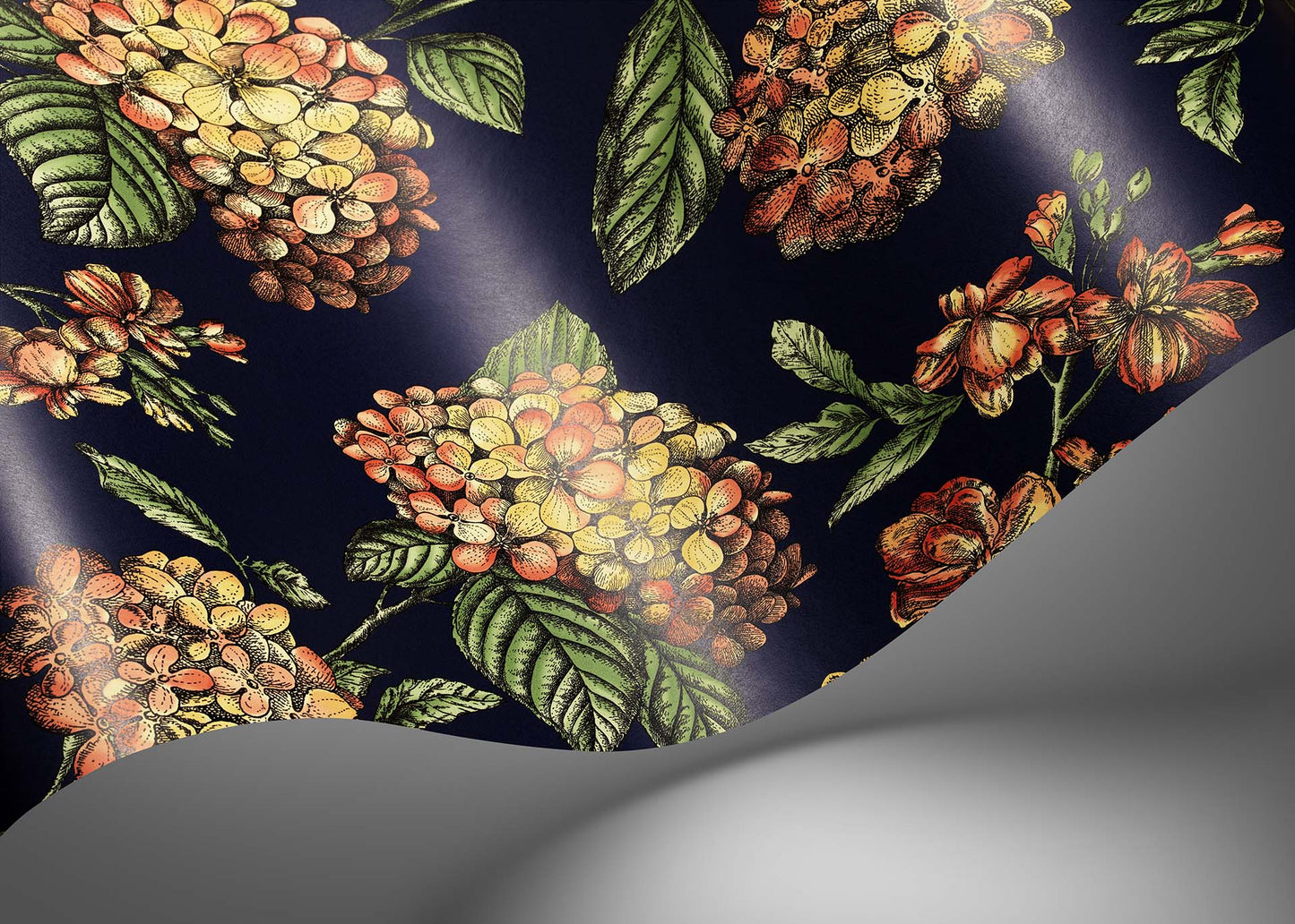 Ramo di Ortensia Wallpaper - Coral on Dark Blue - 123/8040 - Cole & Son - Premier Wallcovering