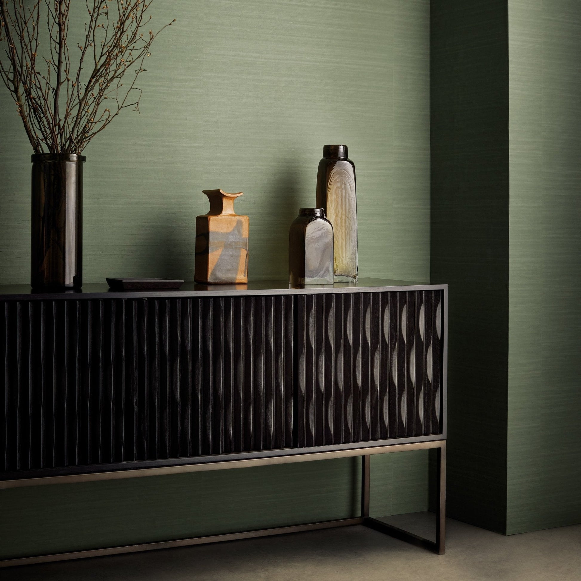 Raya Silk Embossed Wallpaper - Fern - Romo - Textured Vol.I - W464/12 - Premier Wallcovering