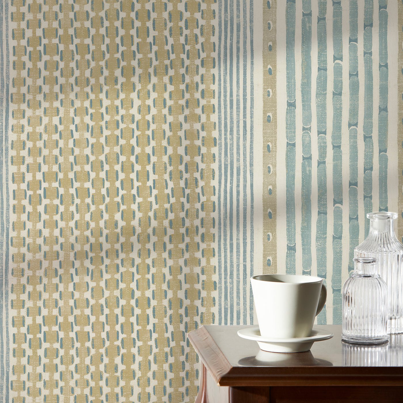 Rita Stripe Wallpaper - Lemon and Light Blue - Josephine Munsey - JMW-104211 - Premier Wallcovering