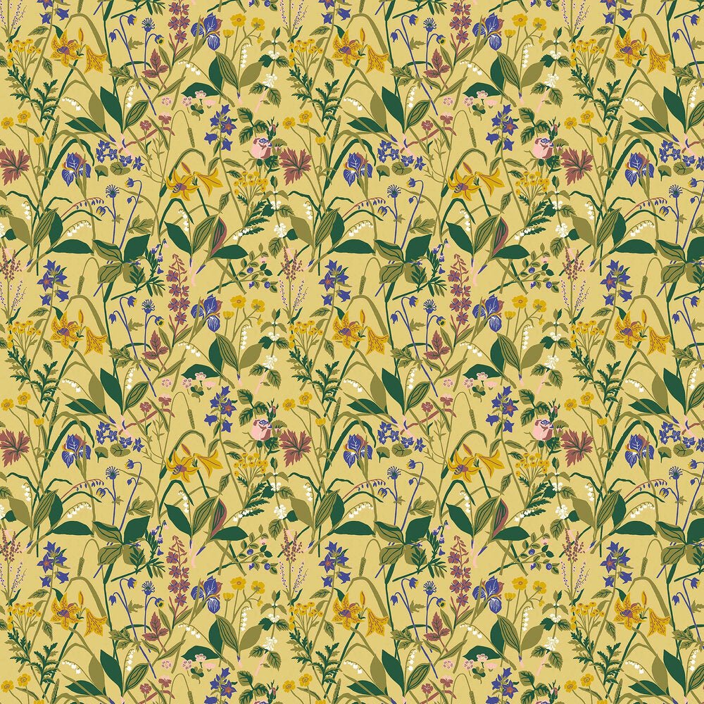 Ros och Lilja Wallpaper - Yellow - Boråstapeter - 1963 - Premier Wallcovering