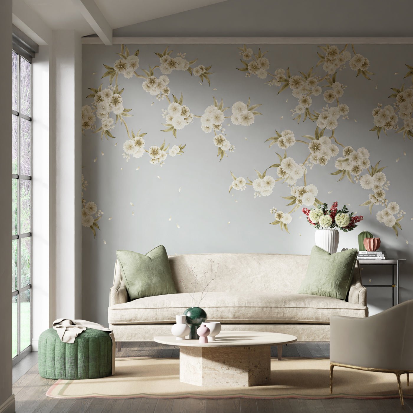 Rosa Wallpaper - Feather Grey/ Paper Lantern/Oyster - Harlequin - HDHW112888 - Premier Wallcovering