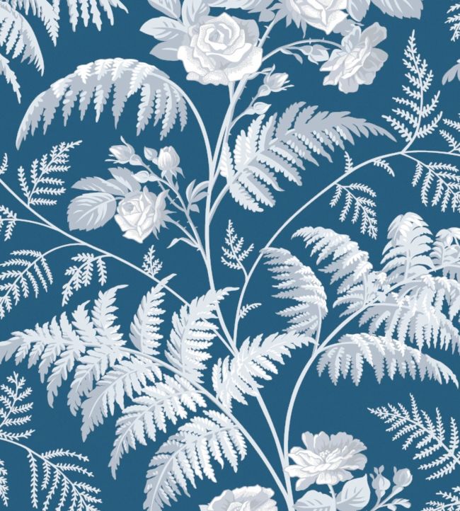 Rose Wallpaper - White & Ice Blue on Denim - 115/10031 - Cole & Son - Premier Wallcovering