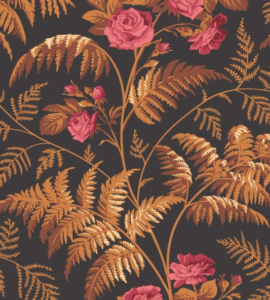 Rose Wallpaper - Rose & Burnt Orange on Black - 115/10029 - Cole & Son - Premier Wallcovering