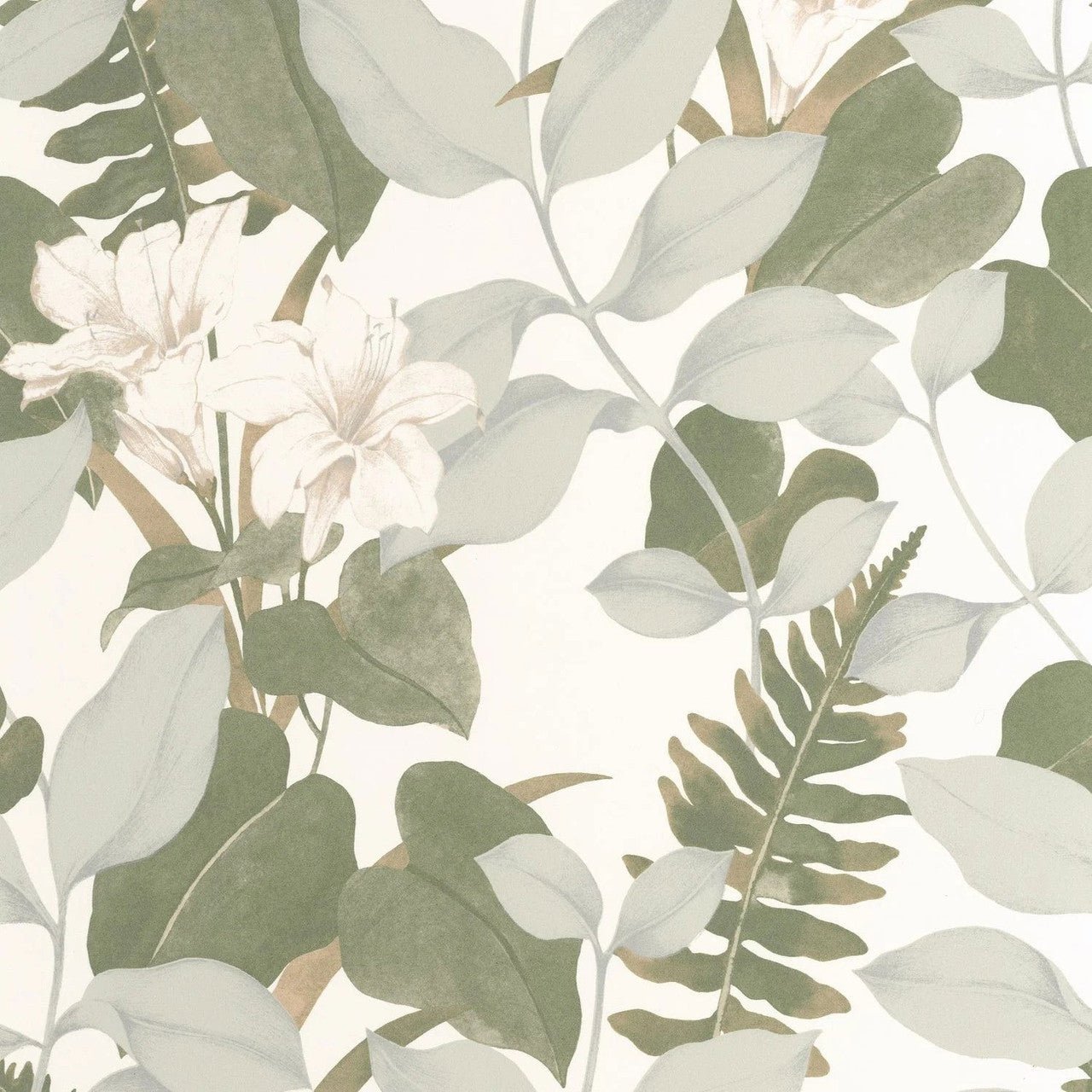 Royal Lily Soliflore Wallpaper - Vert Cendre - Casadeco - 200267212 - Premier Wallcovering