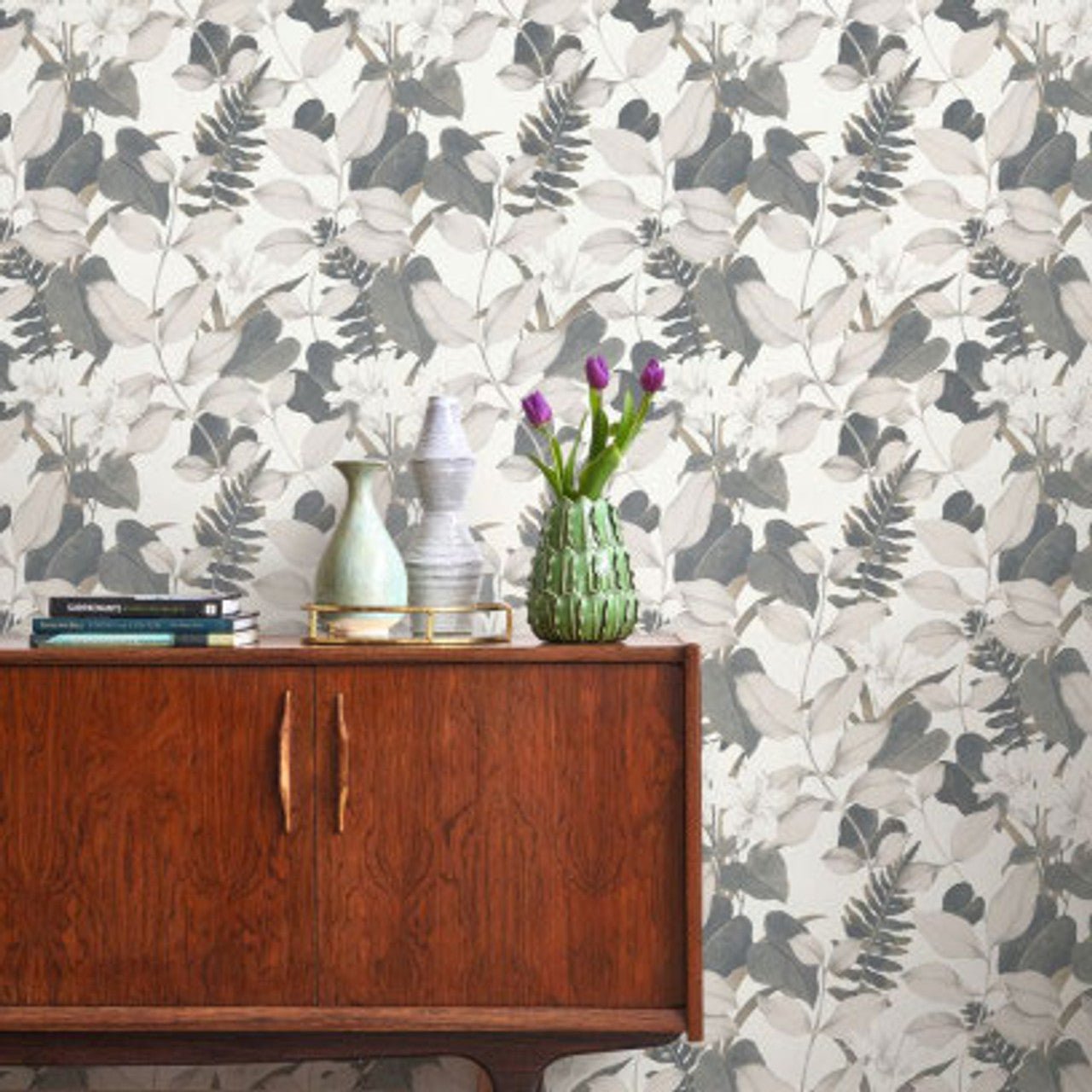 Royal Lily Soliflore Wallpaper - Bleu Cendre - Casadeco - 200266666 - Premier Wallcovering