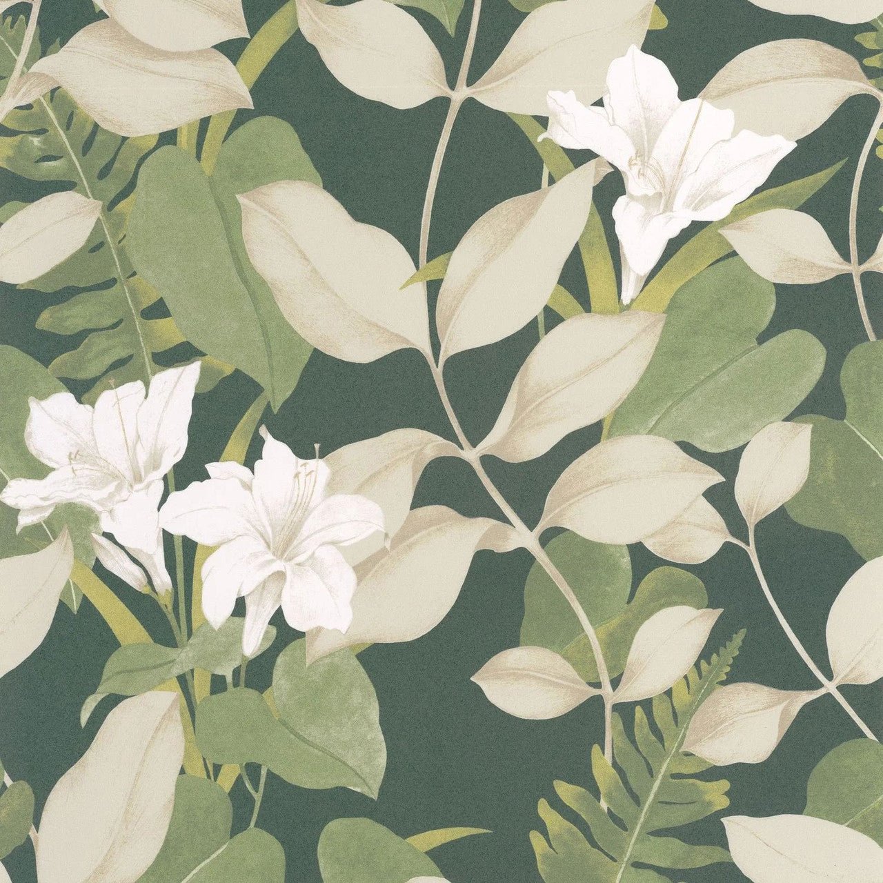 Royal Lily Soliflore Wallpaper - Argile Verte - Casadeco - 200267808 - Premier Wallcovering