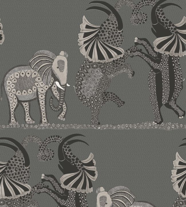 Safari Dance Wallpaper - Stone & Black on Charcoal - 109/8039 - Cole & Son - Premier Wallcovering
