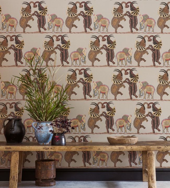 Safari Dance Wallpaper - Linen & Charcoal on Parchment - 109/8036 - Cole & Son - Premier Wallcovering