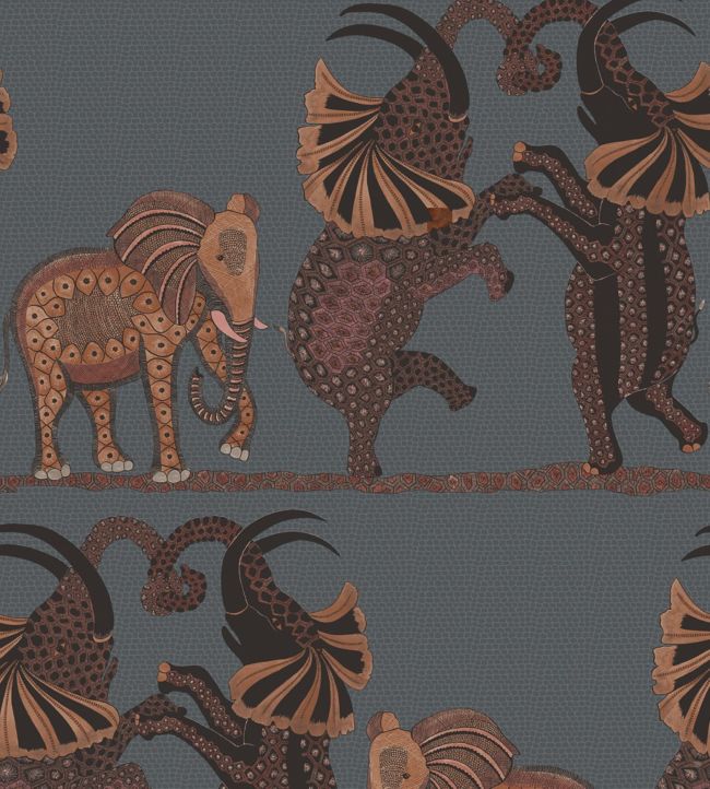 Safari Dance Wallpaper - Ginger & Red on Charcoal - 109/8040 - Cole & Son - Premier Wallcovering