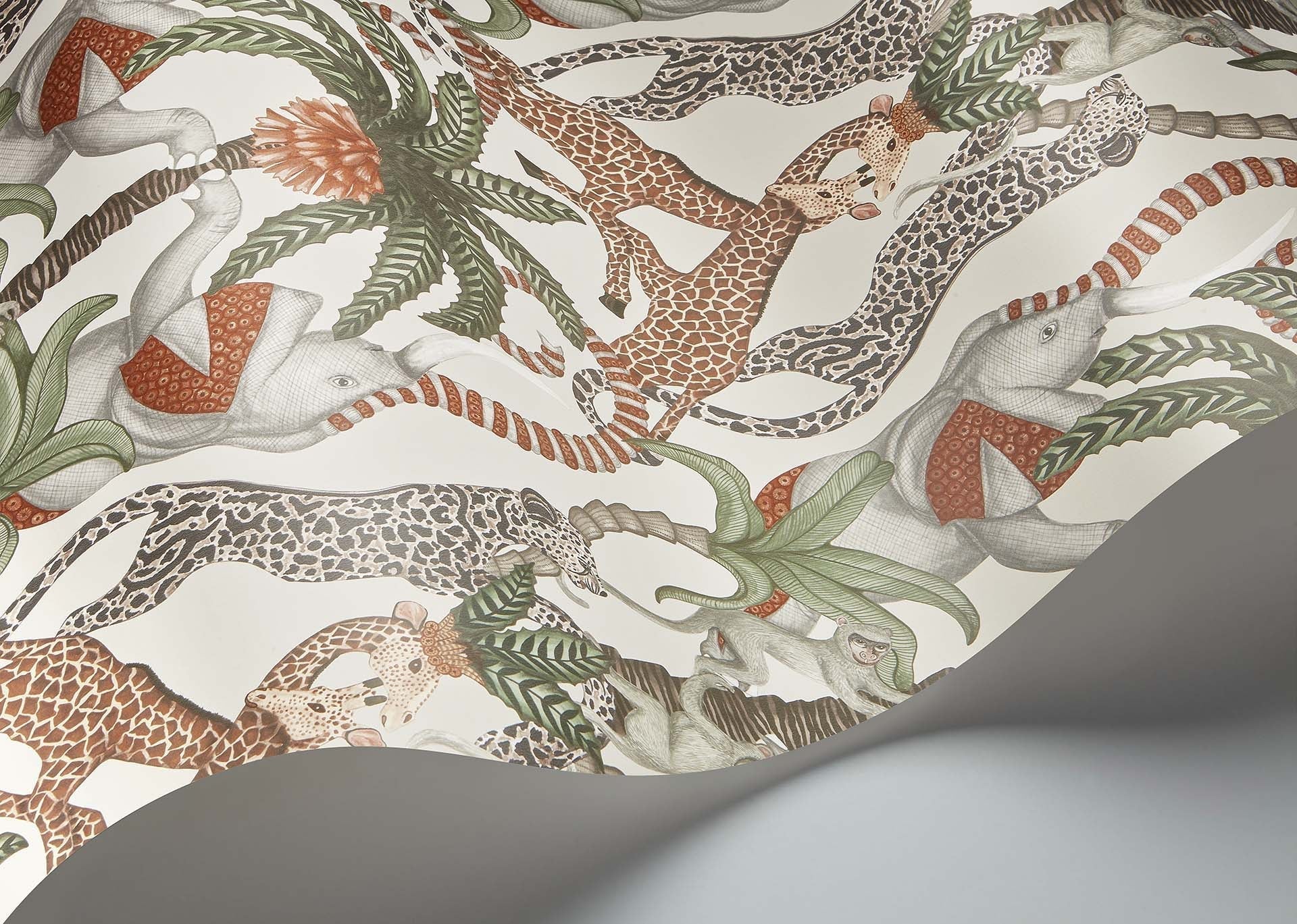 Safari Totem Wallpaper - Terracotta & Forest Green on Stone - 119/2011 - Cole & Son - Premier Wallcovering