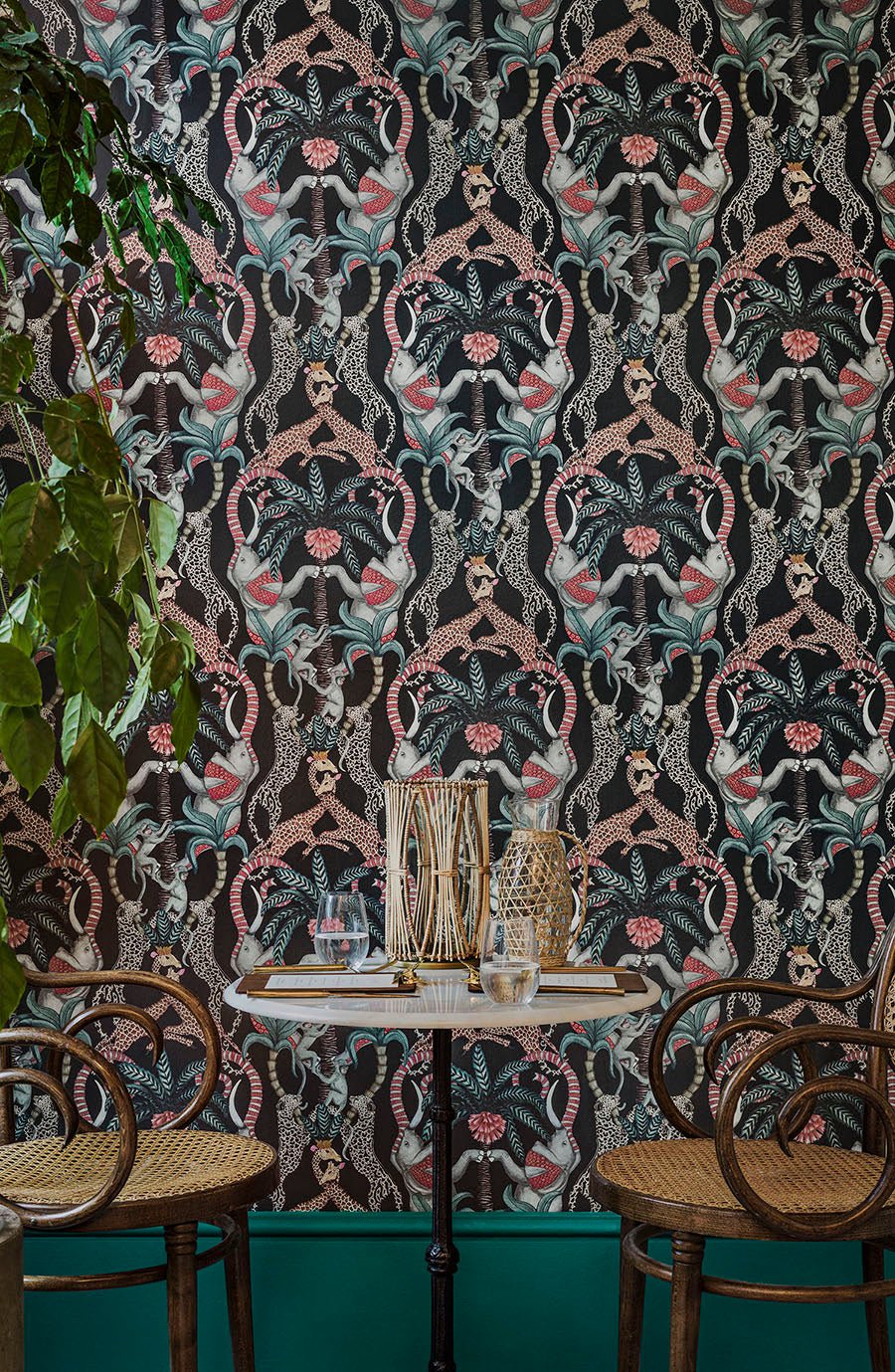 Safari Totem Wallpaper - Ruby & Print Room Blue on Charcoal - 119/2008 - Cole & Son - Premier Wallcovering