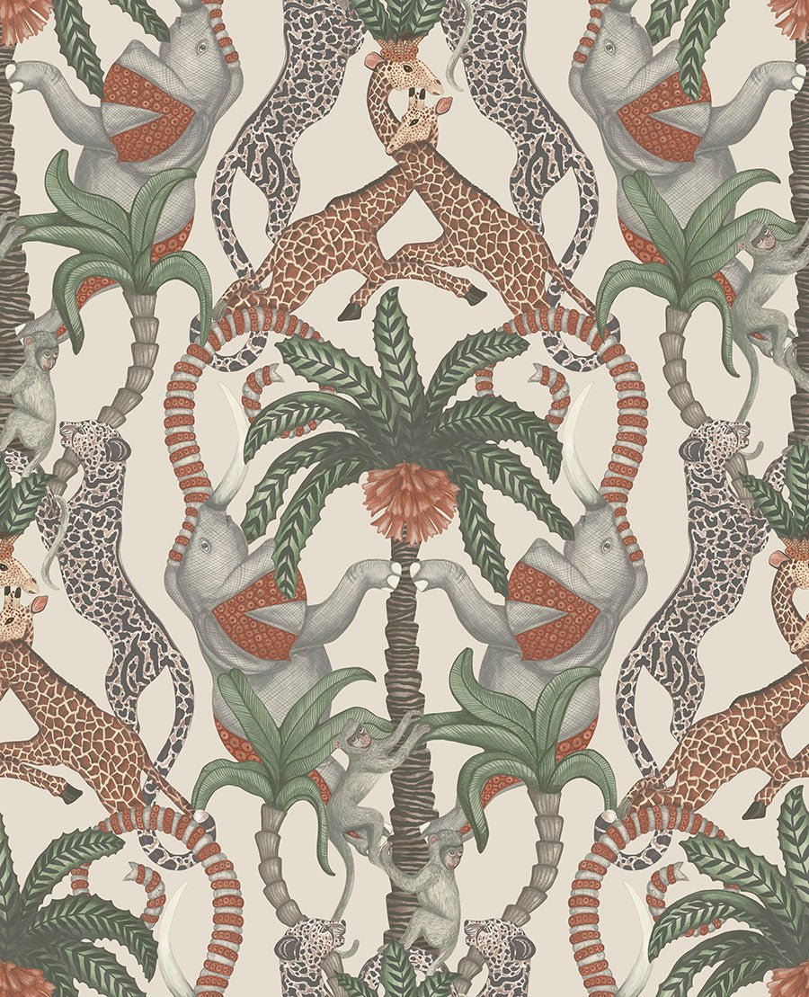 Safari Totem Wallpaper - Terracotta & Forest Green on Stone - 119/2011 - Cole & Son - Premier Wallcovering