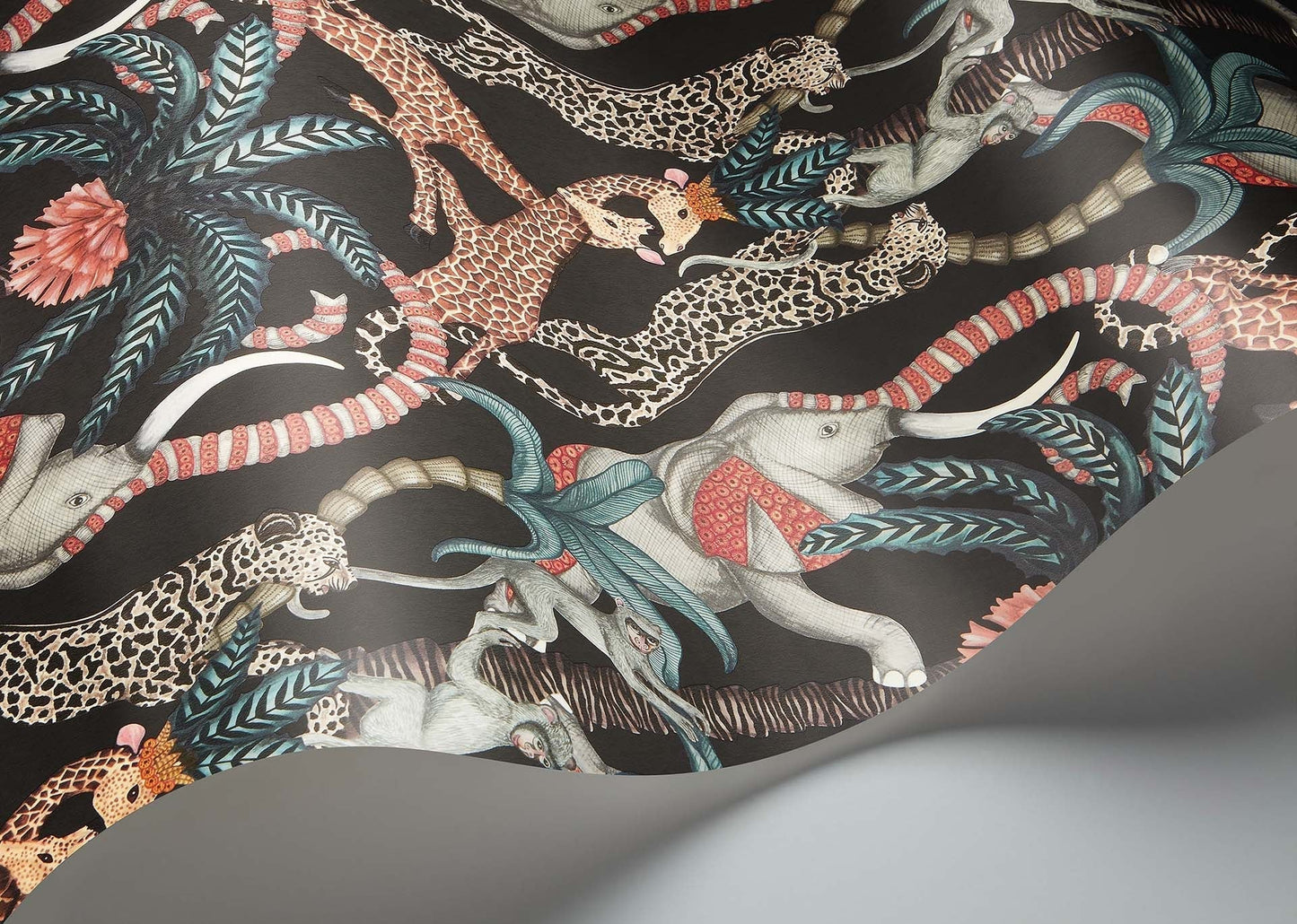 Safari Totem Wallpaper - Ruby & Print Room Blue on Charcoal - 119/2008 - Cole & Son - Premier Wallcovering