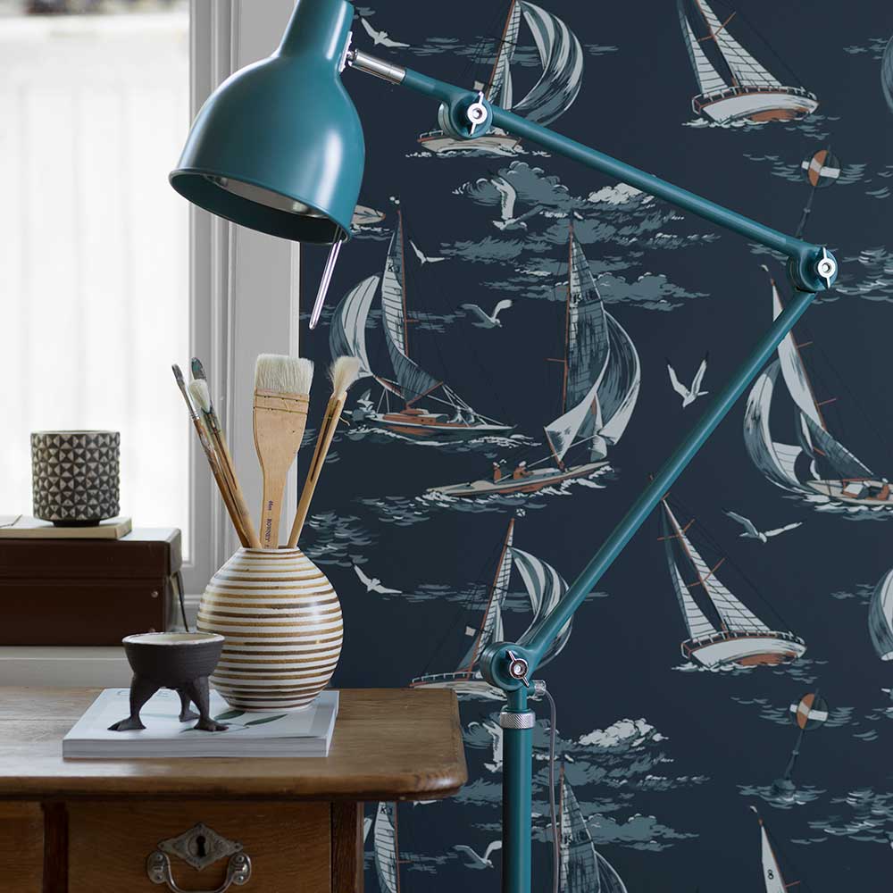 Sailboats Wallpaper - Dark Blue - Boråstapeter - 8853 - Premier Wallcovering