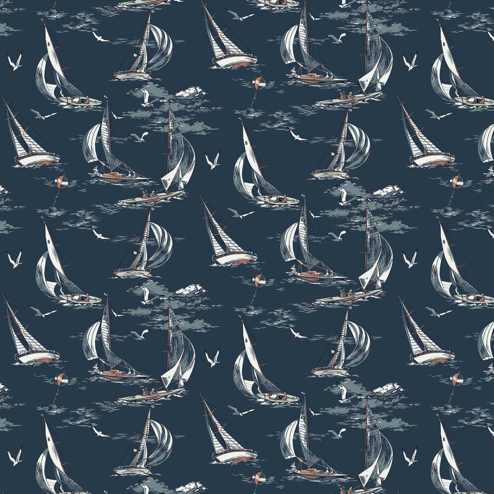 Sailboats Wallpaper - Dark Blue - Boråstapeter - 8853 - Premier Wallcovering