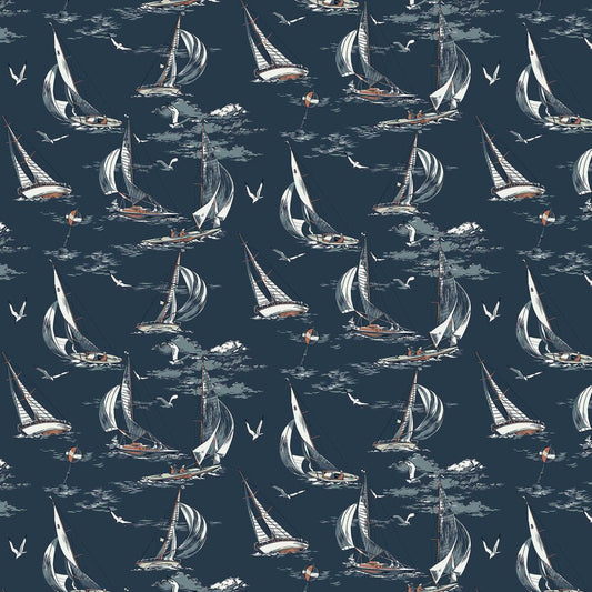 Sailboats Wallpaper - Dark Blue - Boråstapeter - 8853 - Premier Wallcovering