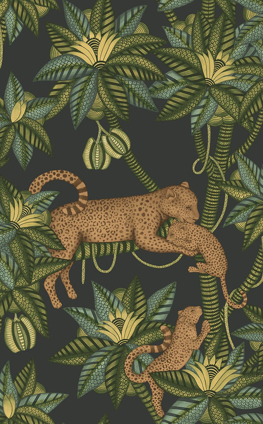 Satara Wallpaper - Spring Green & Metallic Bronze on Charcoal - 119/3016 - Cole & Son - Premier Wallcovering