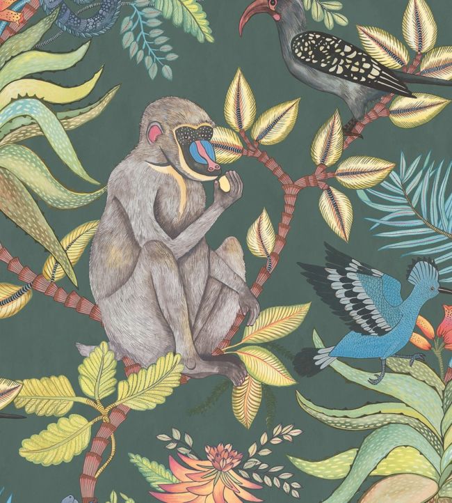 Savuti Wallpaper - Bright Multi on Dark Viridian - 109/1006 - Cole & Son - Premier Wallcovering