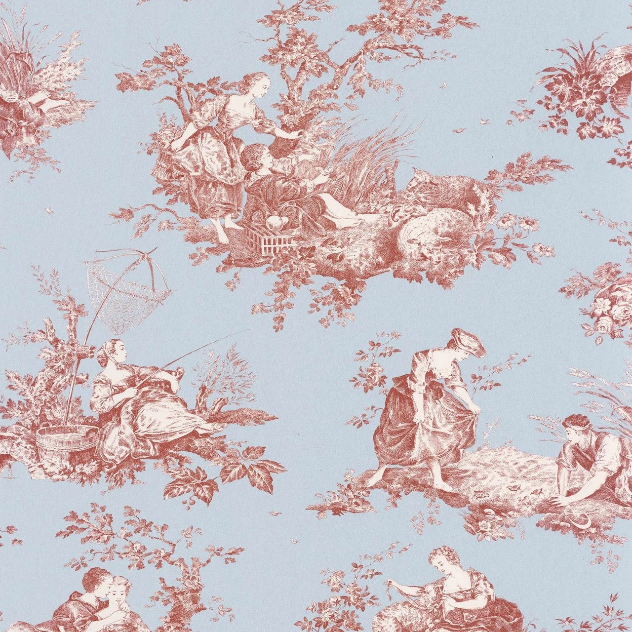 Scene D'ete Les Belles Toiles De Jouy 2 Wallpaper - Rouge Grenat - Casadeco - 87916808 - Premier Wallcovering