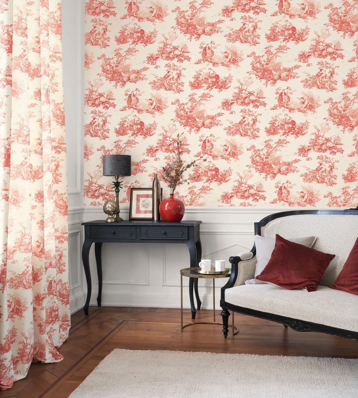 Scene D'Ete Les Belles Toiles De Jouy Wallpaper - Rouge Carmin - Casadeco - 87918201 - Premier Wallcovering