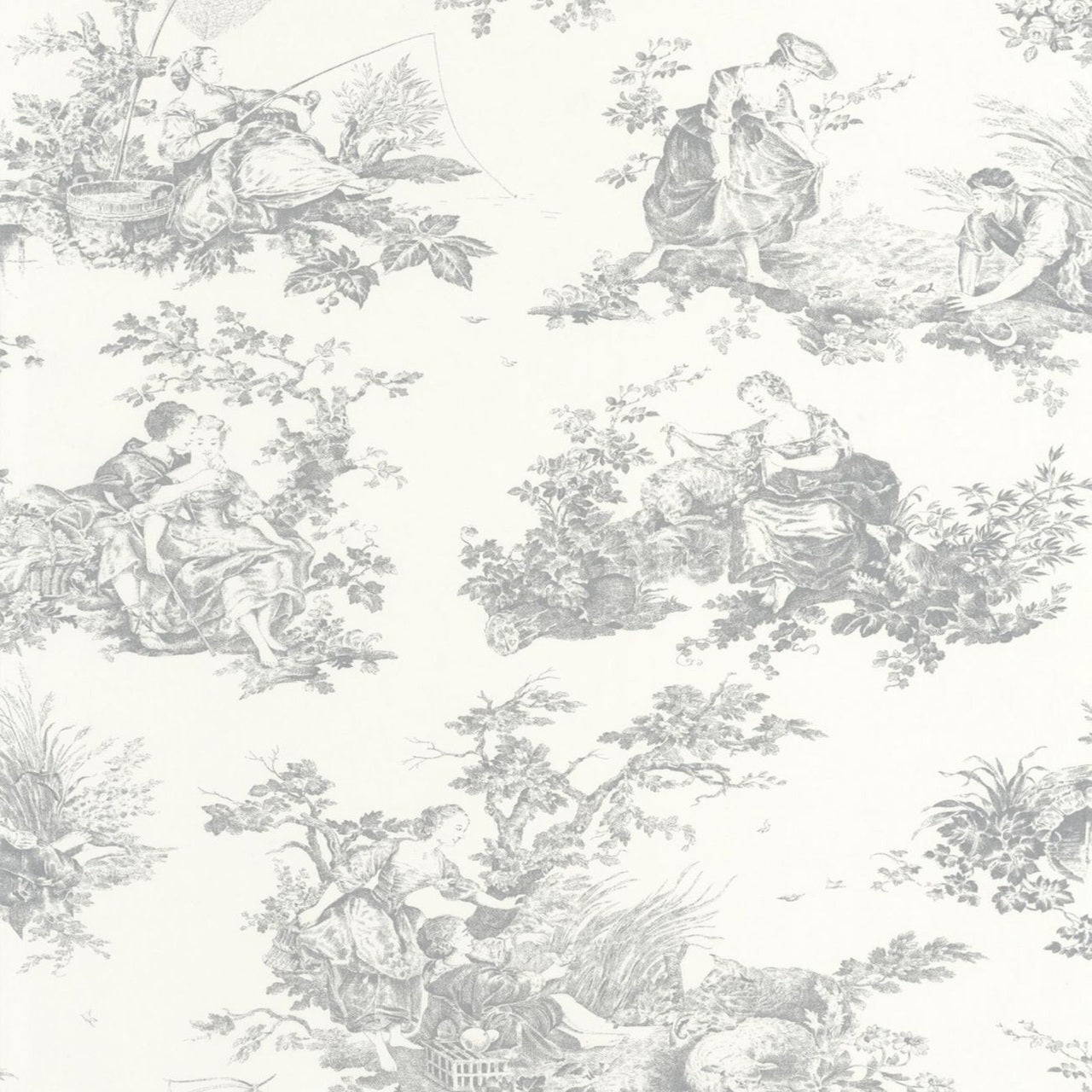 Scene D'Ete Les Belles Toiles De Jouy Wallpaper - Gris Perle - Casadeco - 87919103 - Premier Wallcovering