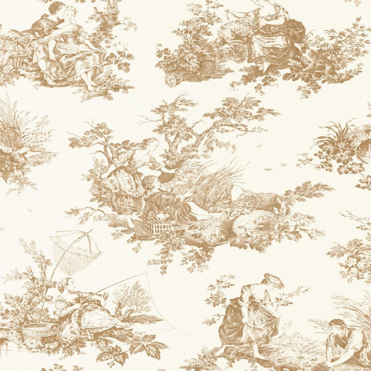 Scene D'Ete Les Belles Toiles De Jouy Wallpaper - Camel - Casadeco - 87911318 - Premier Wallcovering