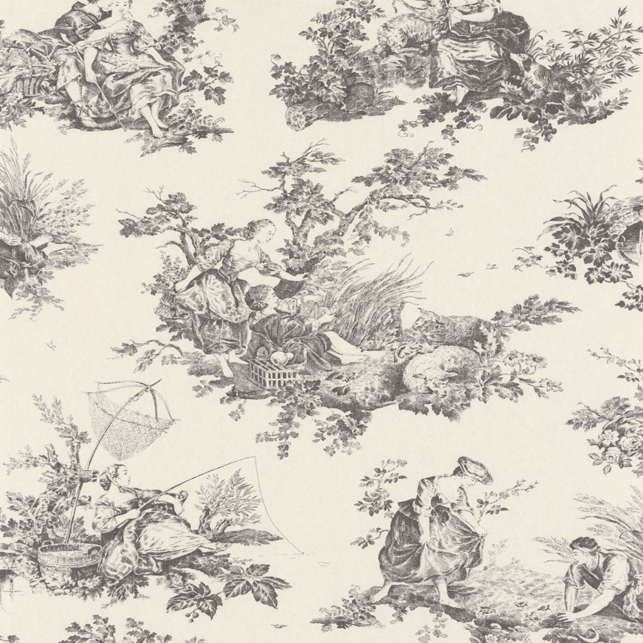 Scene D'Ete Les Belles Toiles De Jouy Wallpaper - Noir Fusain - Casadeco - 87919612 - Premier Wallcovering
