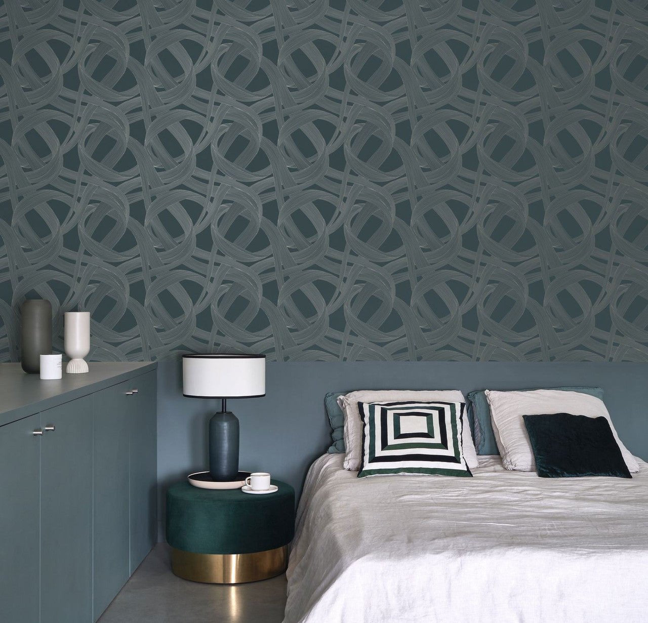 Shimmy Annees Folles Wallpaper - Bleu Petrole / Gris - Casadeco - 201066155 - Premier Wallcovering