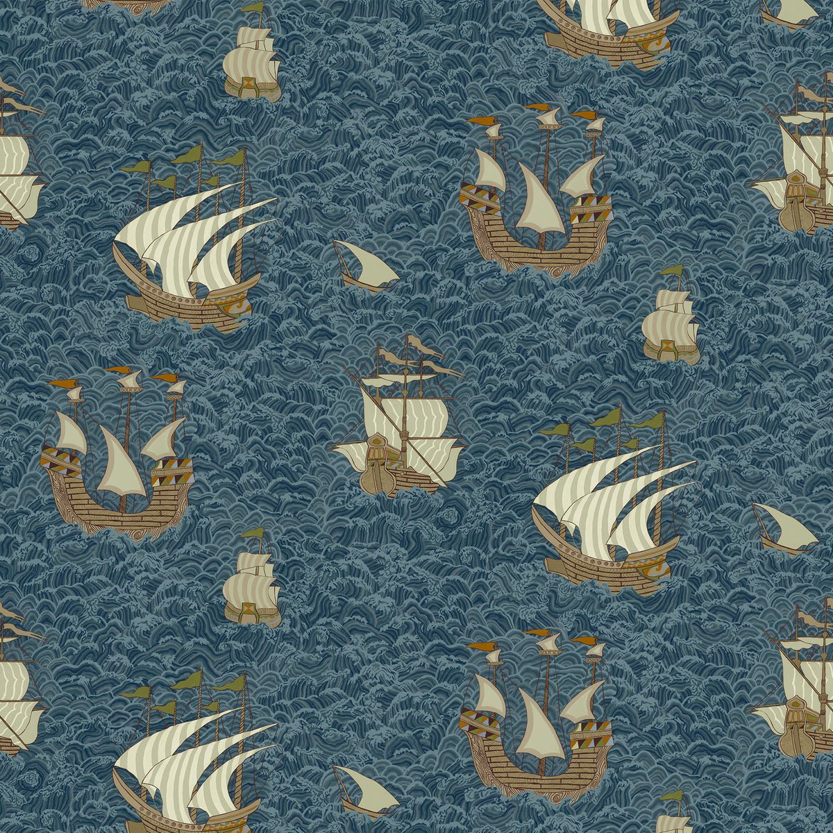 Ships Wallpaper - Dark Blue - Josephine Munsey - JMW-103321 - Premier Wallcovering