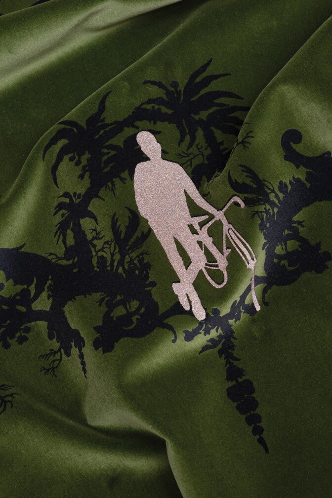 Shuiping De Pillement Velvet Fabric - Black & Pale Gold on Olive - Timorous Beasties - SHUP/8118/04 - Premier Wallcovering