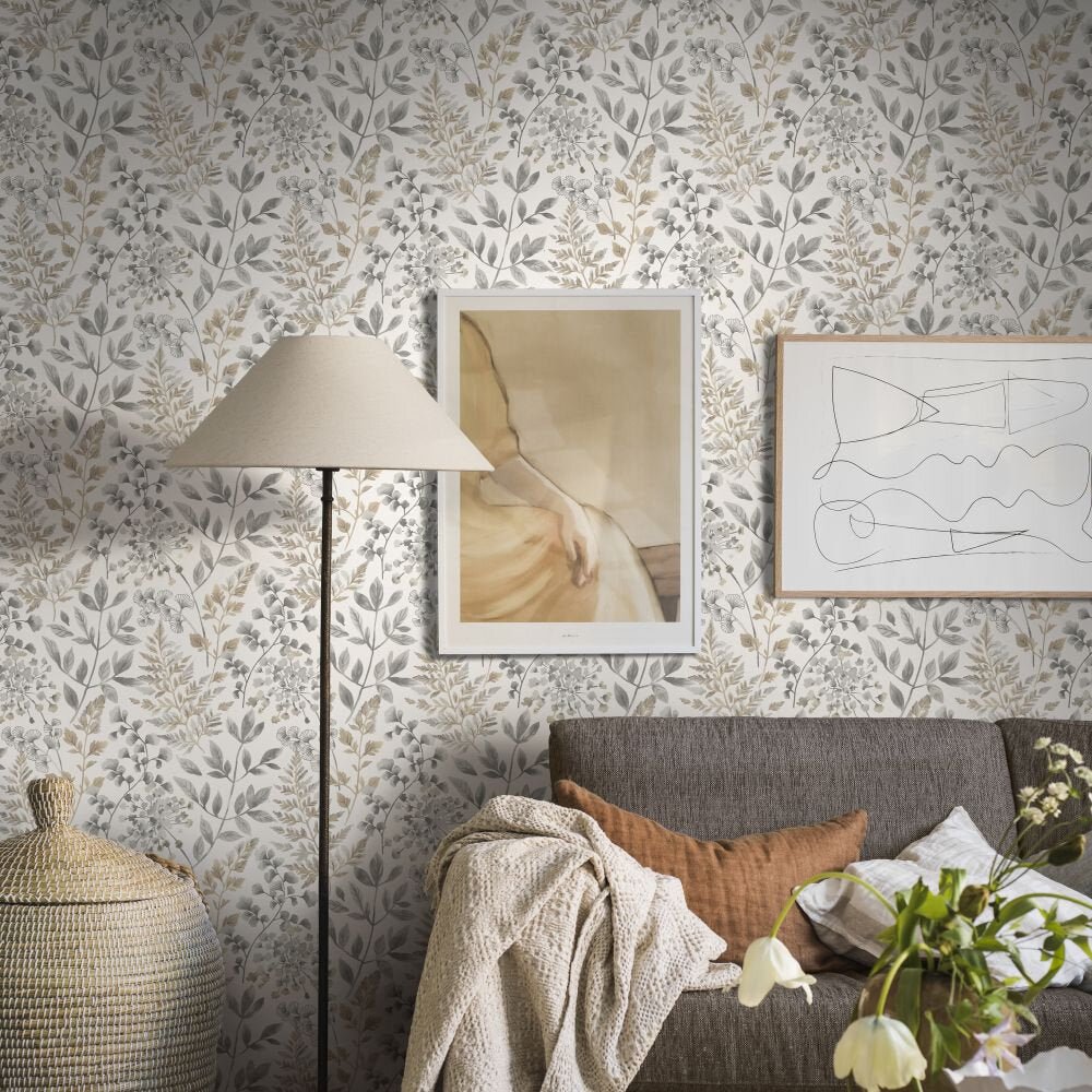 Sigrid Wallpaper - Grey / Gold - Boråstapeter - 38726 - Premier Wallcovering