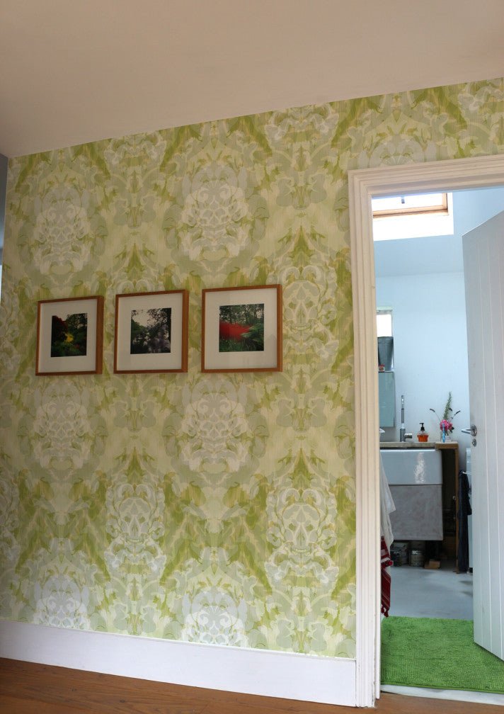 Skull Damask Superwide Wallpaper - Lime - Timorous Beasties - ROR/SKLD/OBRN/02 - Premier Wallcovering