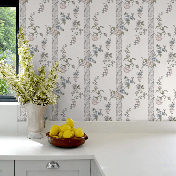 Slottsteatern Wallpaper - Blue / Pink - Boråstapeter - 4507 - Premier Wallcovering