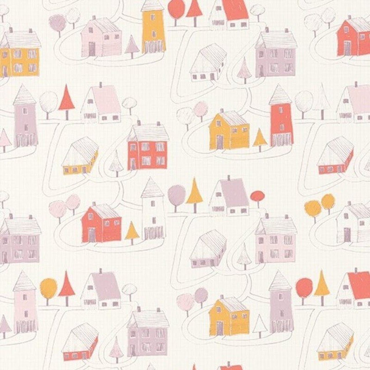 Small Village Happy Dreams Wallpaper - Rose And Corail - Casadeco - 82841230 - Premier Wallcovering
