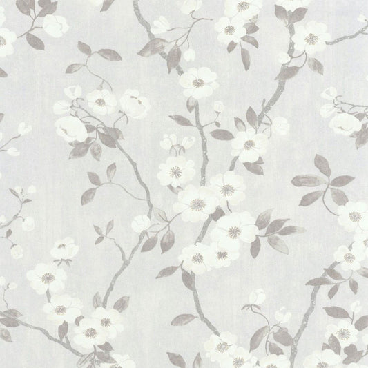 Spring Flower Wallpaper - Blanc / Gris - Casadeco - 85399171 - Premier Wallcovering