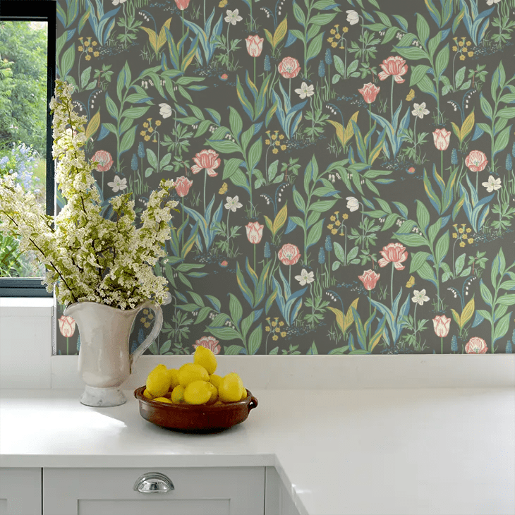 Spring Garden Wallpaper - Black - Boråstapeter - 7219 - Premier Wallcovering