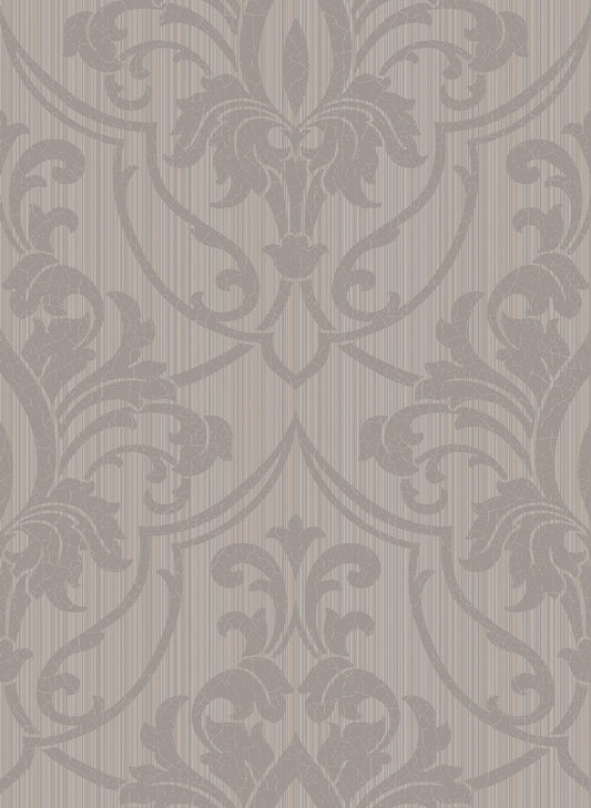 St Petersburg Damask Wallpaper - Metallic Gilver on Taupe - 88/8033 - Cole & Son - Premier Wallcovering