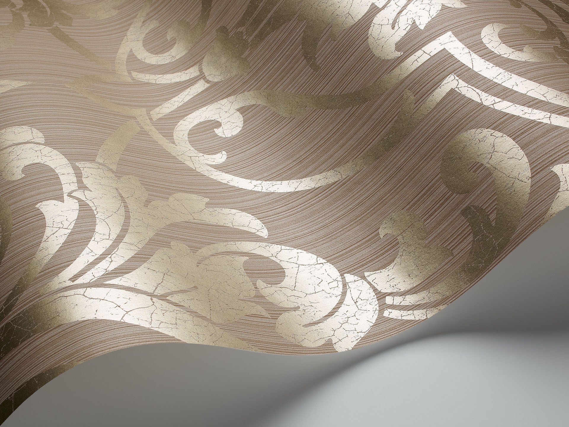 St Petersburg Damask Wallpaper - Metallic Gilver on Taupe - 88/8033 - Cole & Son - Premier Wallcovering