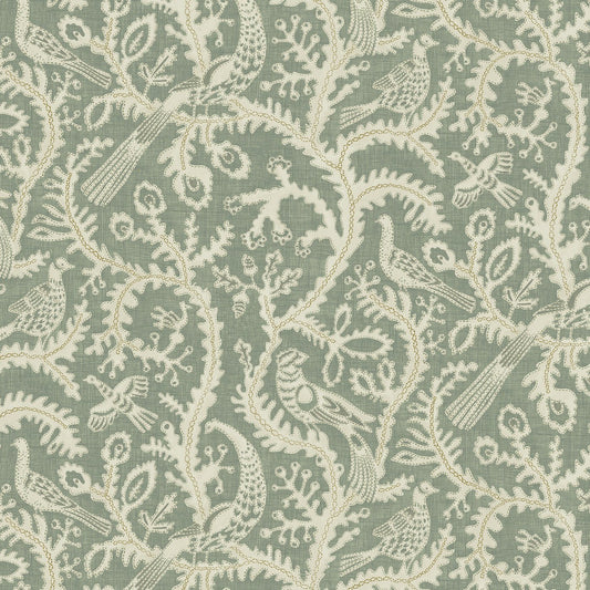 Stitched Birds Wallpaper - Aqua - Josephine Munsey - JMW-103501 - Premier Wallcovering