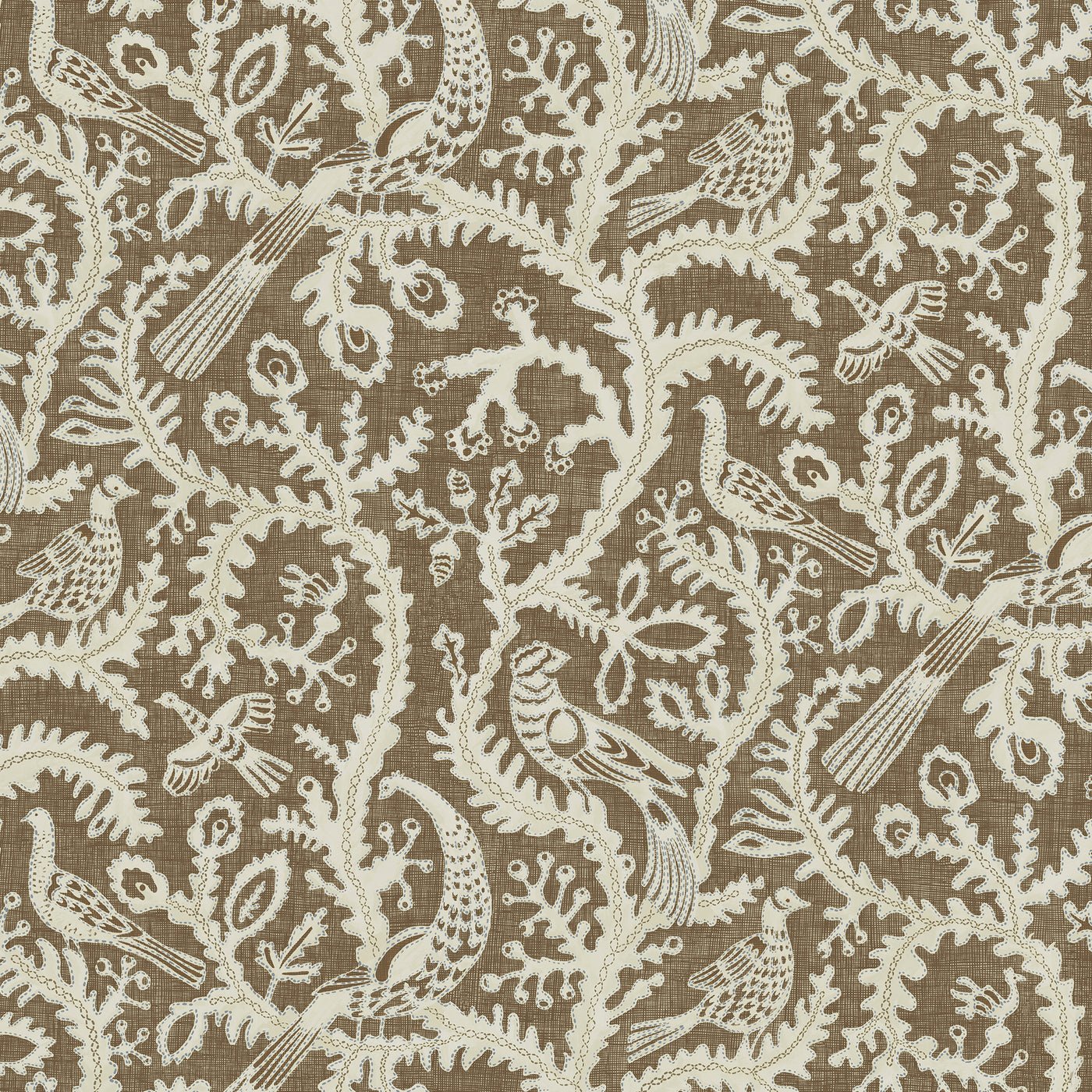 Stitched Birds Wallpaper - Brown - Josephine Munsey - JMW-103521 - Premier Wallcovering