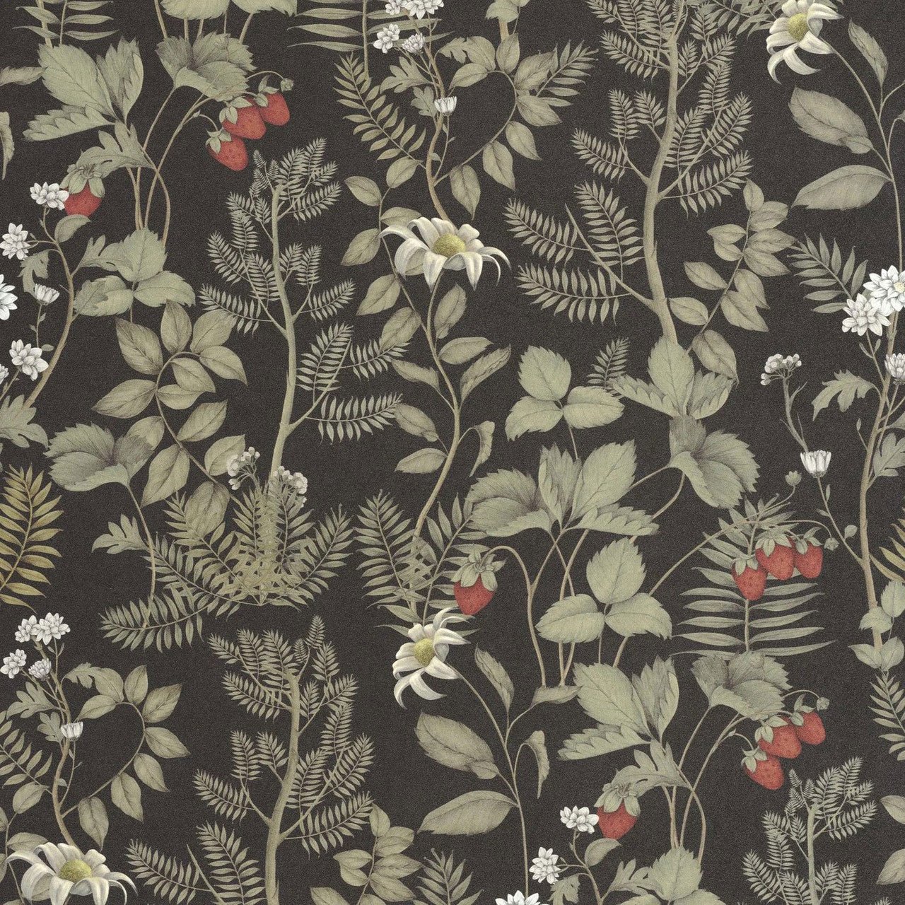 Strawberry Field Heritage Wallpaper - Noir Fusain - Casadeco - 201219817 - Premier Wallcovering