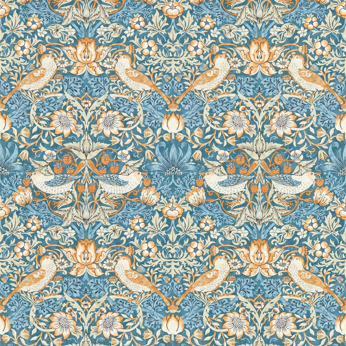 Strawberry Thief Wallpaper - Denim/Spice - Clarke & Clarke - W0171/02 - Premier Wallcovering
