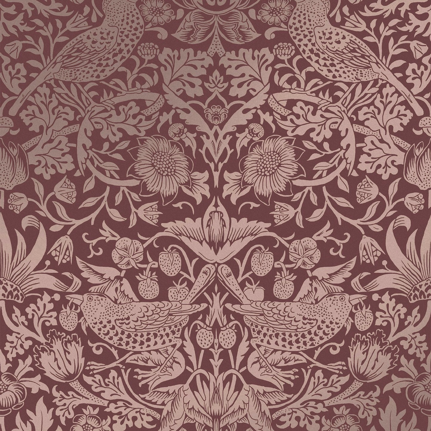 Strawberry Thief Fibrous Wallpaper - Burgundy - 124235 - William Morris AH - Premier Wallcovering